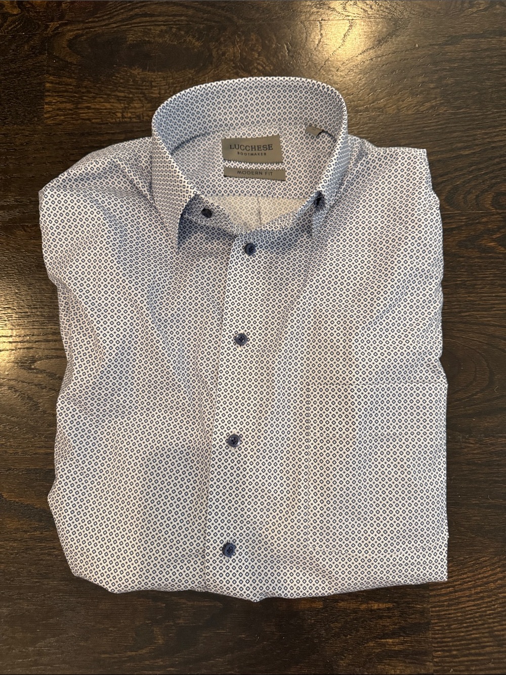 Lucchese Men's White and Blue Micro-Pattern Button-Down Shirt